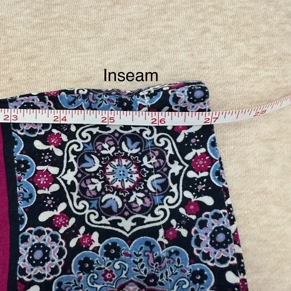 Loft Women's Size L Floral Linen Blue Cotton Elastic Waist High Rise Crop Pants - Picture 7 of 9